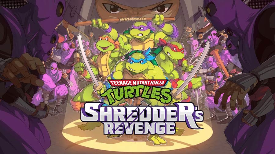 تصویر رسمی بازی Teenage Mutant Ninja Turtles: Shredder's Revenge با حضور لاکپشتهای نینجا در حالت مبارزه در برابر دشمنان نینجایی بنفشرنگ در محیطی کارتونی و اکشن.
