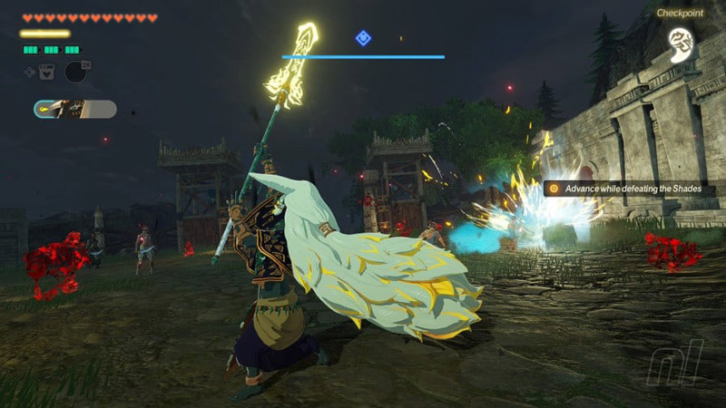 رئور با نیزه طلایی در گیم‌پلی بازی Hyrule Warriors: Age of Imprisonment – نمایش توان فنی Nintendo Switch 2 در مایتندو (Mytendo)